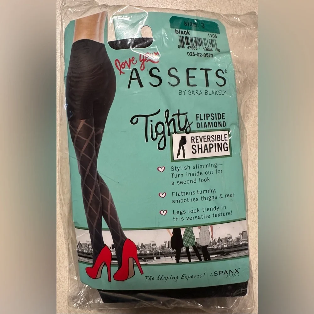 Spanx Love Assets Flipside Diamond Reversible Shaping Tights Black Size 3 New